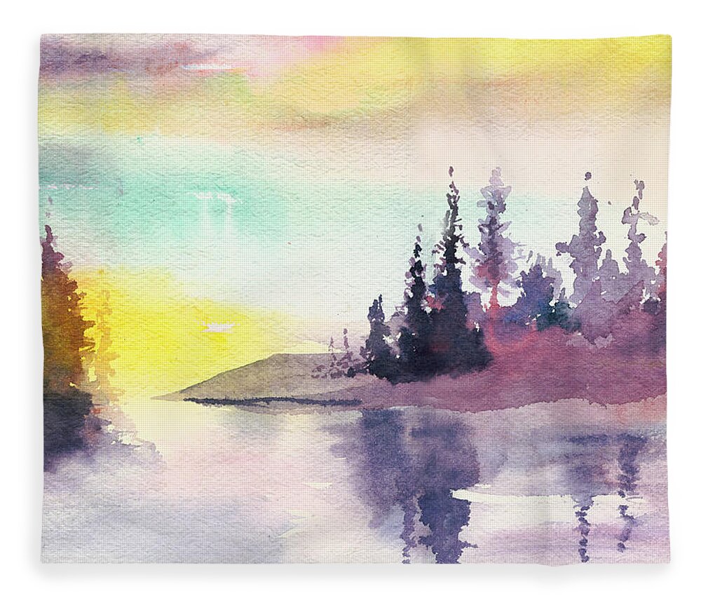 River Fleece Blanket featuring the painting Light n River by Anil Nene