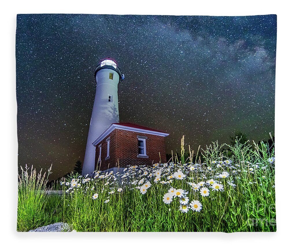 Lighthouse Fleece Blanket featuring the photograph Lighthouse Crisp Point Amazing Nightscape -0405 by Norris Seward