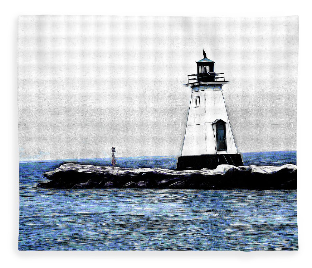 Lighthouse Fleece Blanket featuring the digital art Lighthouse by Leslie Montgomery