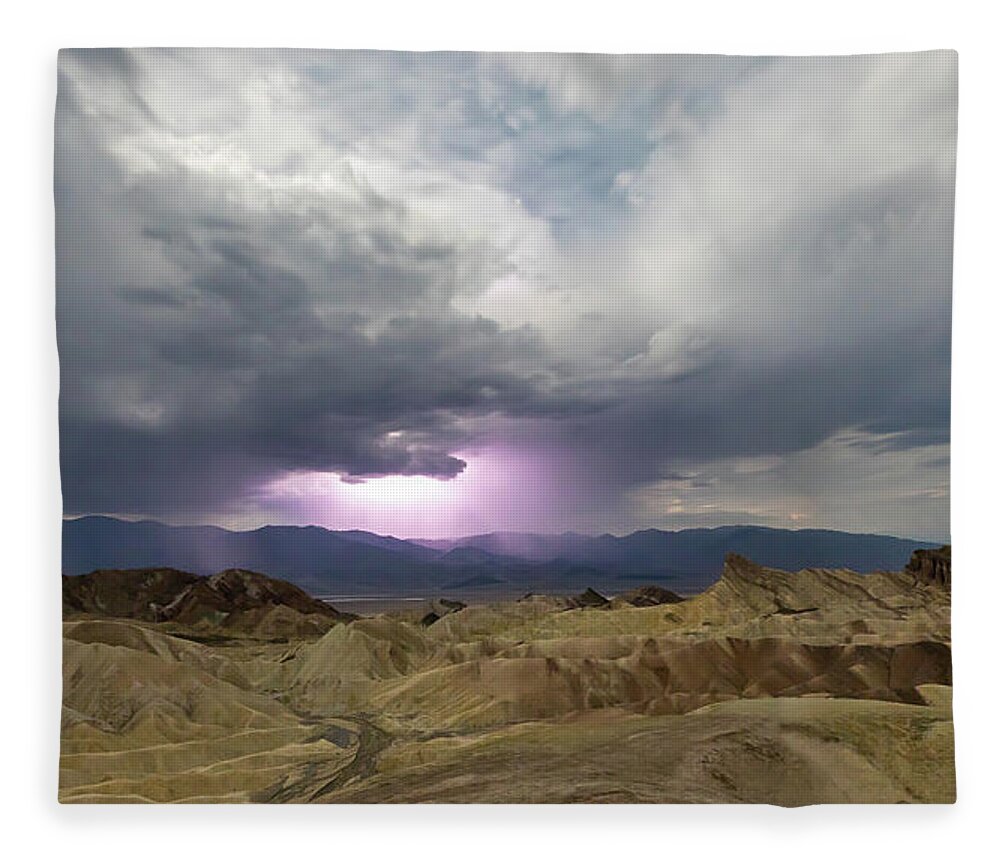 Photosbymch Fleece Blanket featuring the photograph Lighting over the Amargosa Range by M C Hood