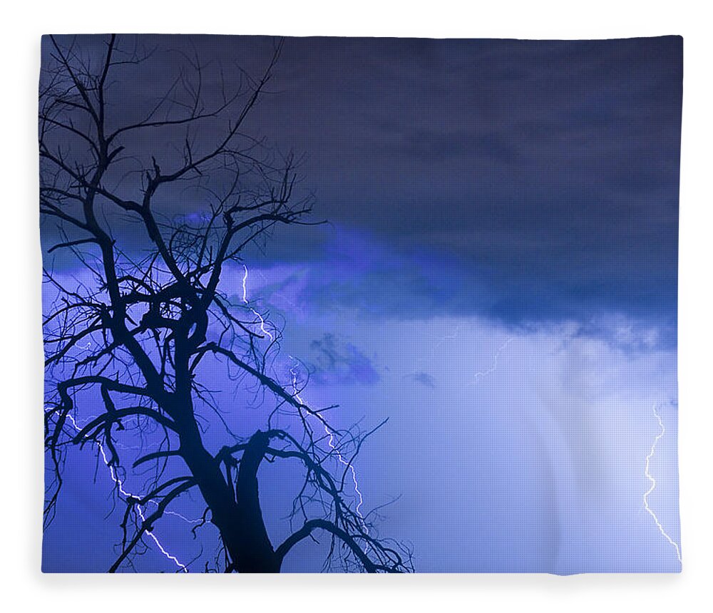 Tree Fleece Blanket featuring the photograph Lightning Tree Silhouette 38 by James BO Insogna