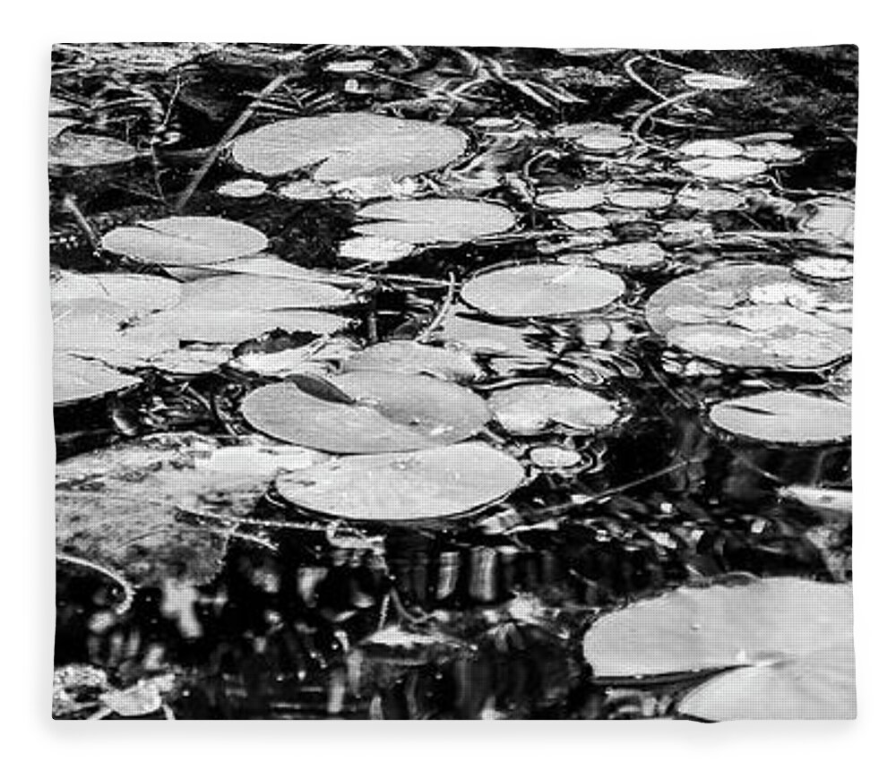 Lily Pad Fleece Blanket featuring the photograph Lily Pads, Black and White by Adam Morsa
