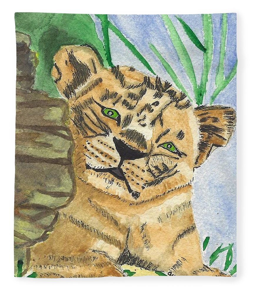 Lion Fleece Blanket featuring the painting Linus by Ali Baucom