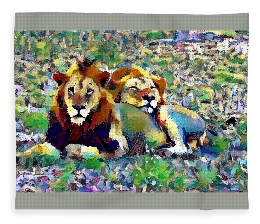 Lion Fleece Blanket featuring the photograph Lion buddies by Gini Moore