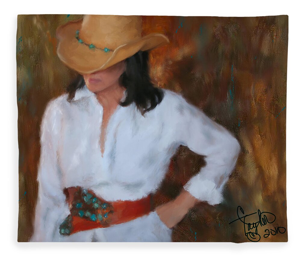 Cowgirl Fleece Blanket featuring the painting Liquid Turquoise by Colleen Taylor