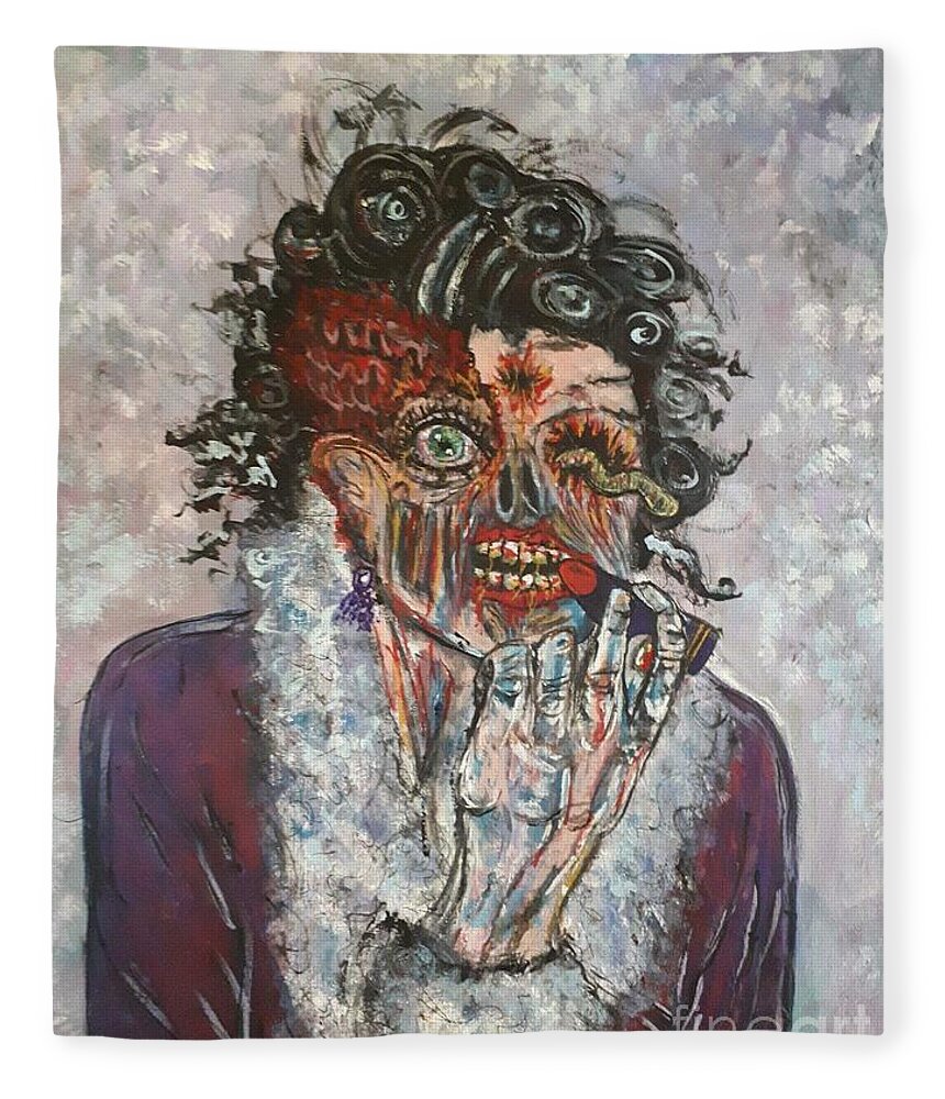 Zombie Fleece Blanket featuring the painting Lisa by Lisa Koyle