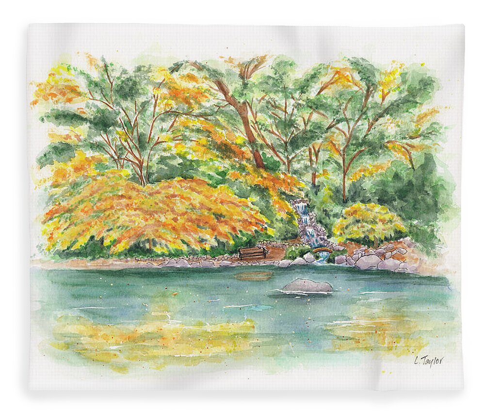 Lithia Park Fleece Blanket featuring the painting Lithia Park Reflections by Lori Taylor