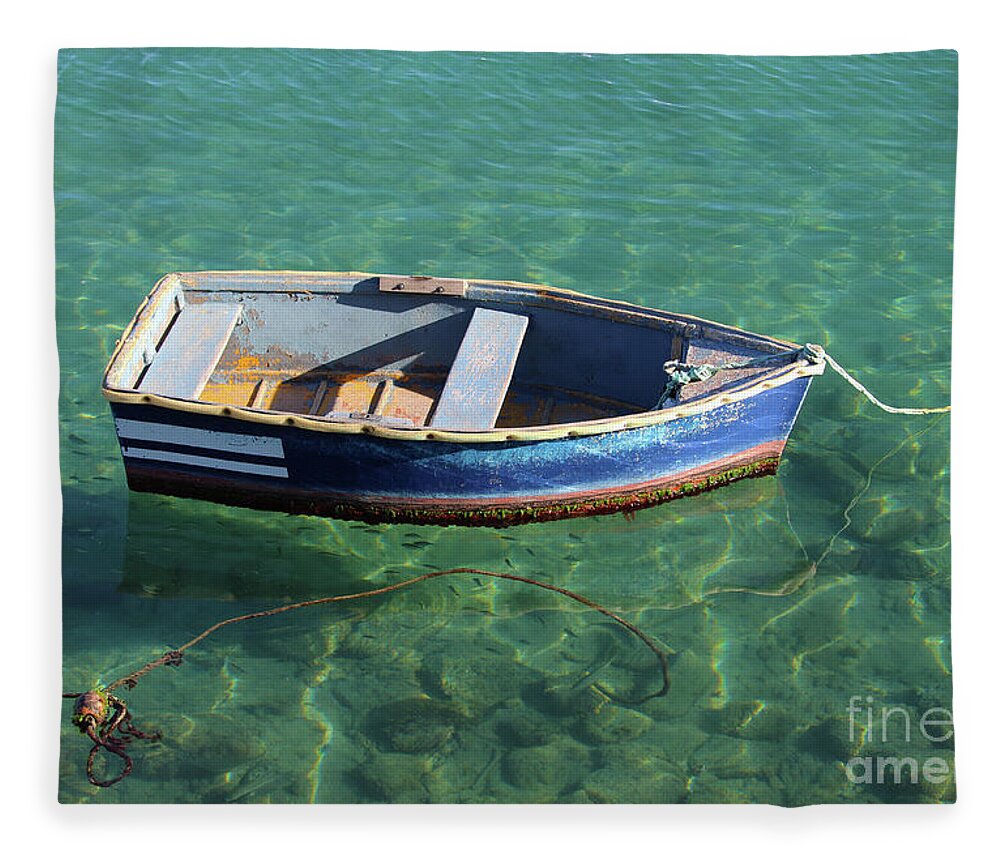 Blue Fleece Blanket featuring the photograph Little Blue Boat by Eddie Barron