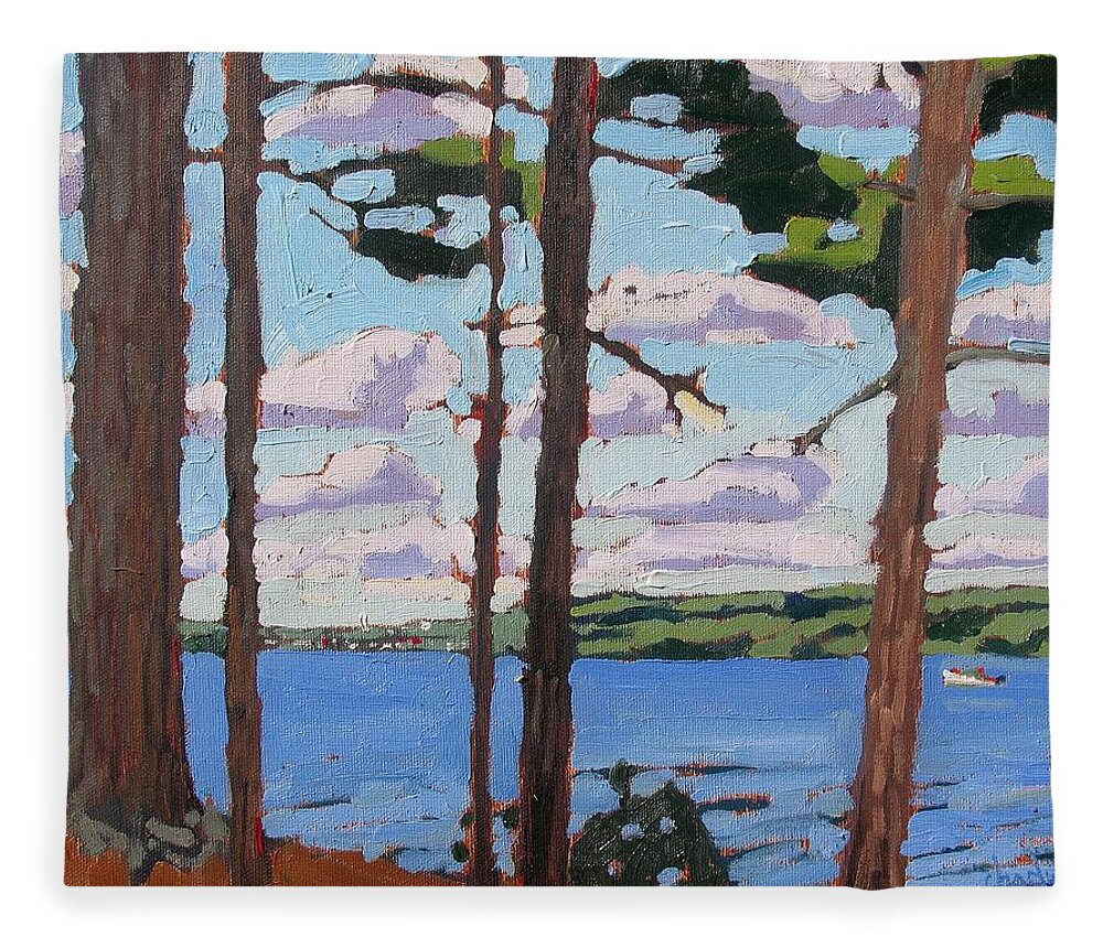 Rideau Fleece Blanket featuring the painting Little Rideau Lake by Phil Chadwick