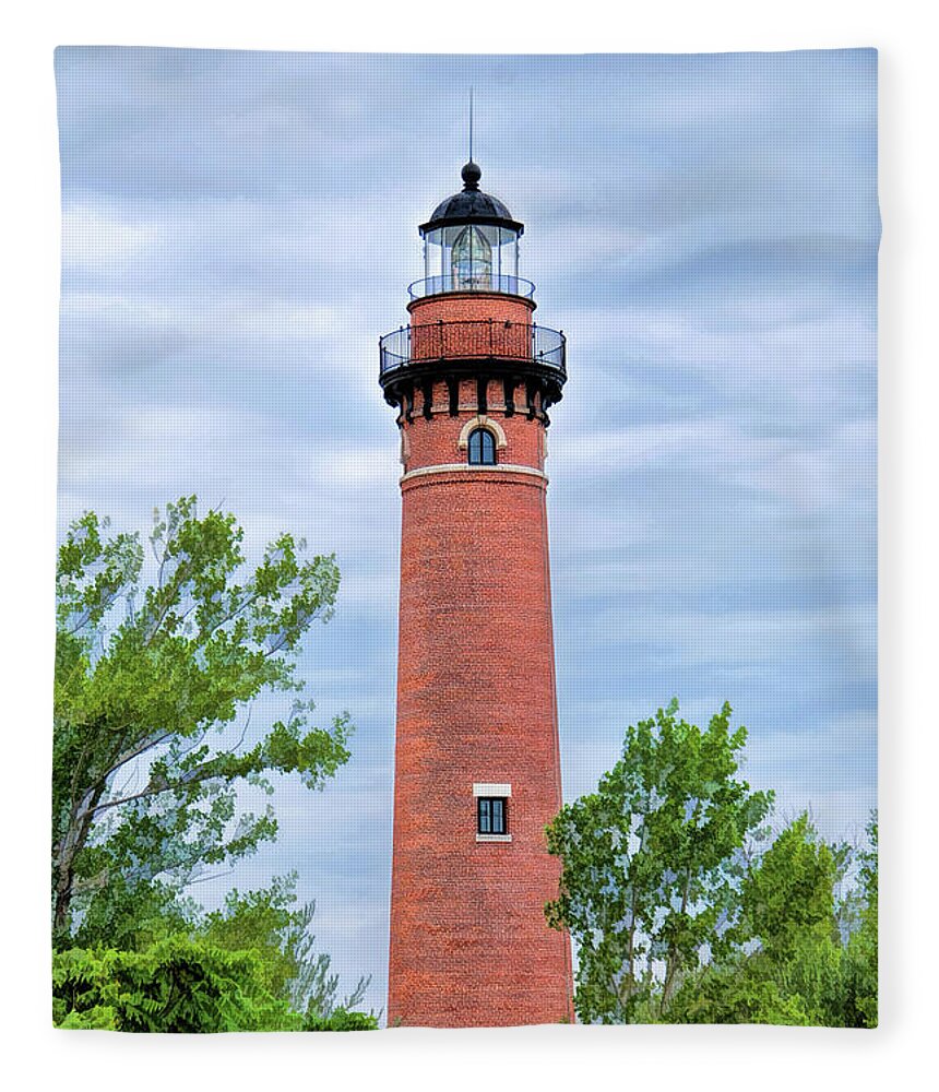Little Sable Fleece Blanket featuring the painting Little Sable Lighthouse by Christopher Arndt
