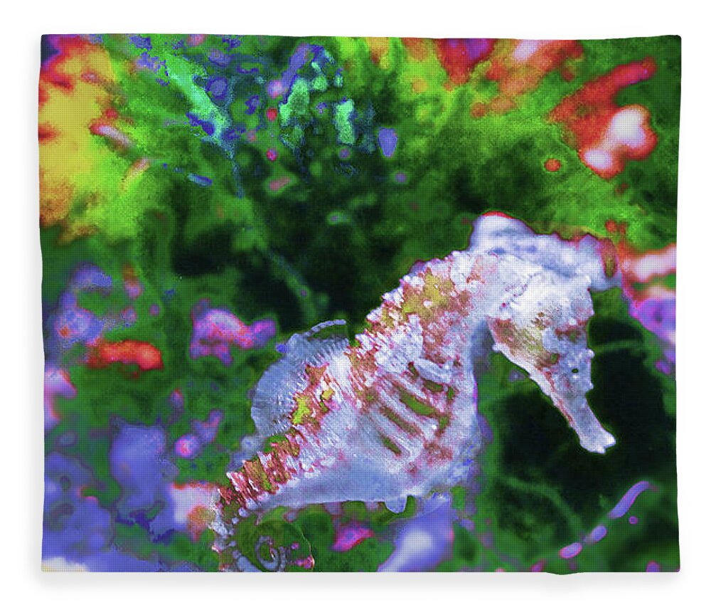 Ocean Bottom Fleece Blanket featuring the painting Little Sea Horse by CHAZ Daugherty