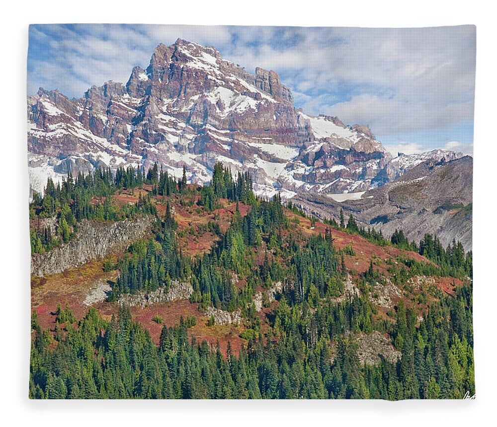 Autumn Fleece Blanket featuring the photograph Little Tahoma Peak and Stevens Ridge in the Fall by Jeff Goulden