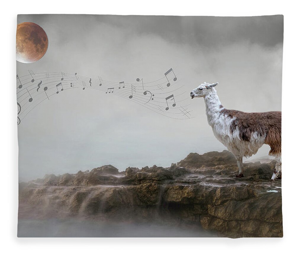 Llama Fleece Blanket featuring the photograph Llama Singing to the Moon by Rebecca Cozart