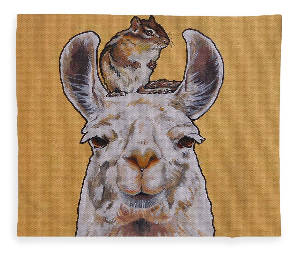 Llama And Chipmunk Fleece Blanket featuring the painting Llois the Llama by Sharon Cromwell