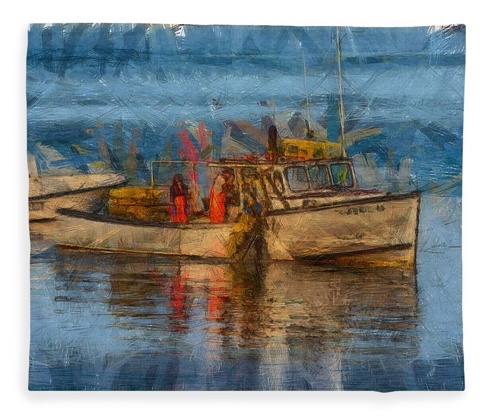 Salem Fleece Blanket featuring the photograph Lobster man pulling in his lobster pots by Jeff Folger
