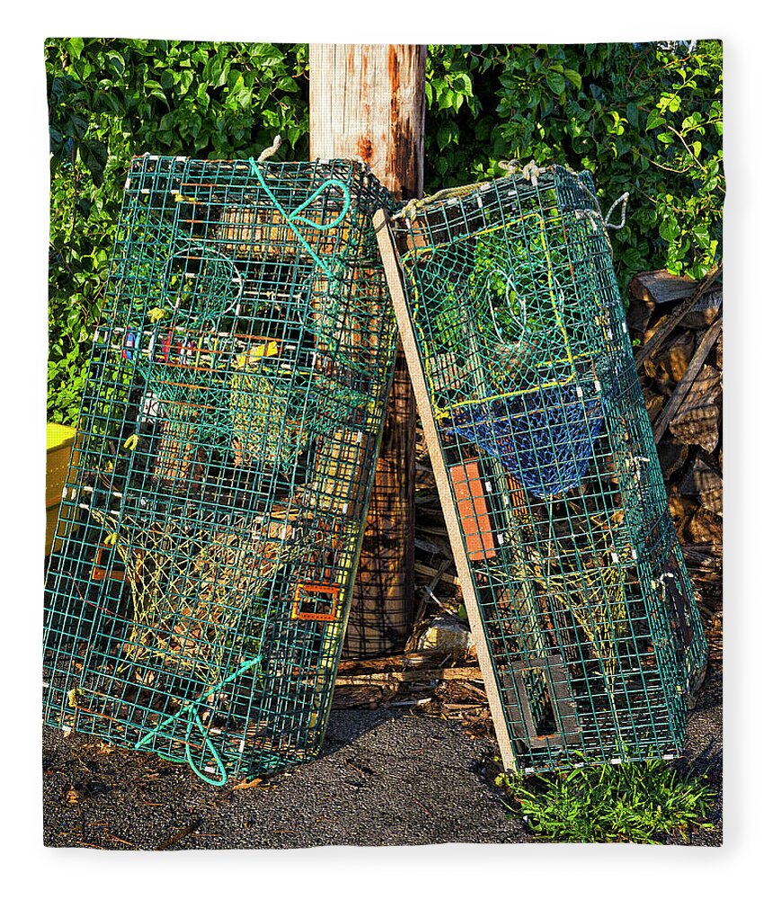 Maine Fleece Blanket featuring the photograph Lobster Pots - Perkins Cove - Maine by Steven Ralser