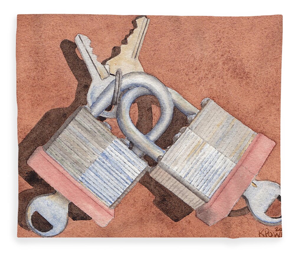 Lock Fleece Blanket featuring the painting Locked in an Embrace by Ken Powers