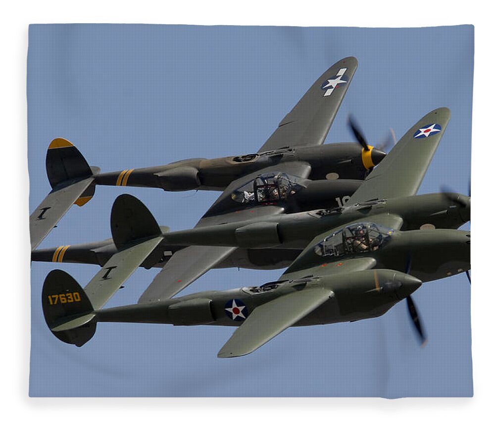 Airplane Fleece Blanket featuring the photograph Lockheed P-38 Lightnings Glacier Girl and Skidoo by Brian Lockett