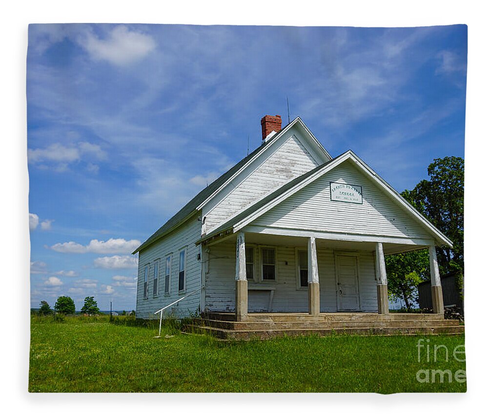 America Fleece Blanket featuring the photograph Locust Prairie One Room School by Jennifer White