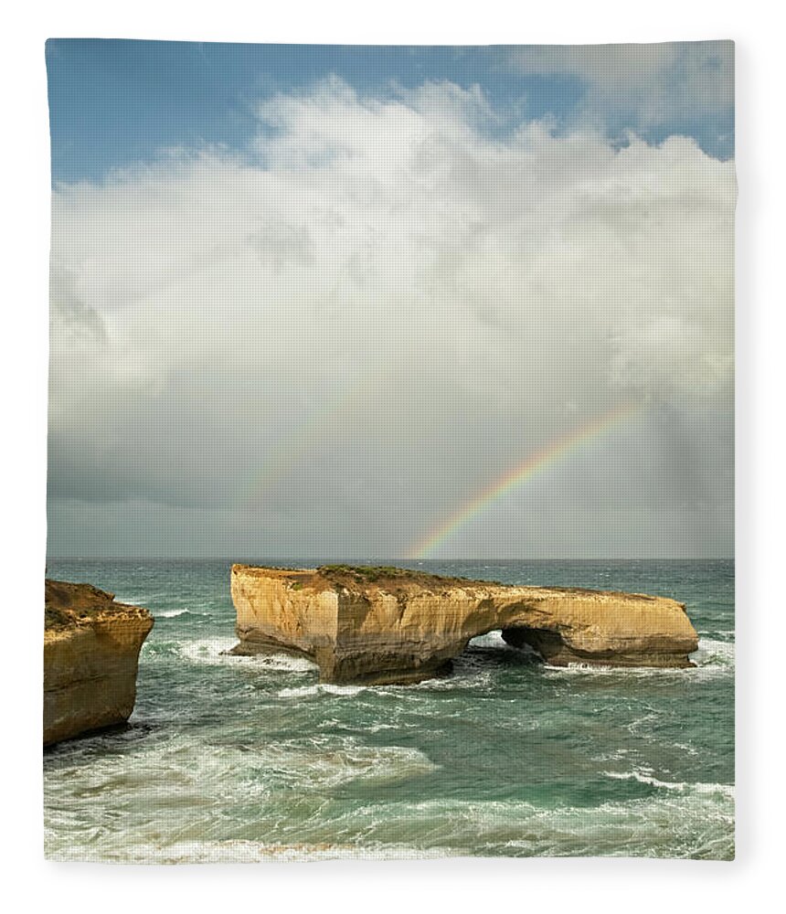 London Bridge Fleece Blanket featuring the photograph London Bridge Rainbow by Catherine Reading