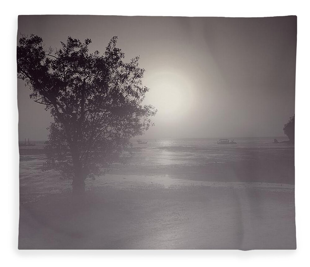 Tree Fleece Blanket featuring the photograph Lone Tree in Fog by Doris Aguirre