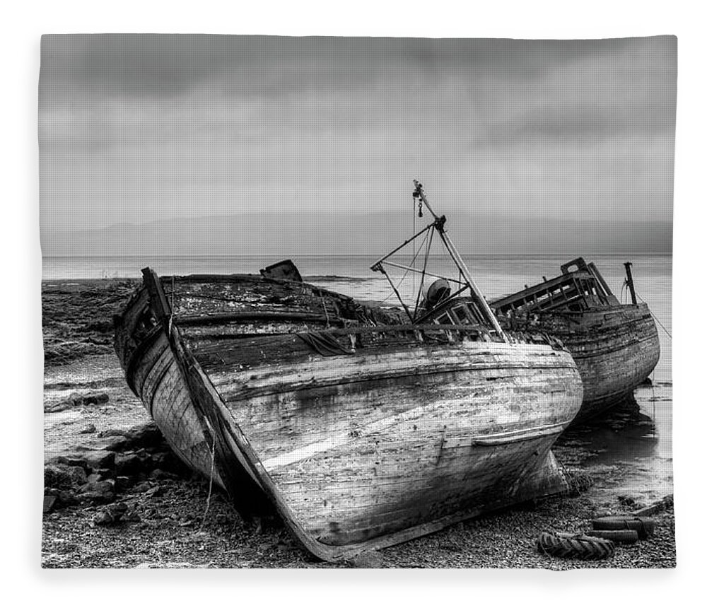 Isle Of Mull Fleece Blanket featuring the photograph Lonely fishing boats by Michalakis Ppalis