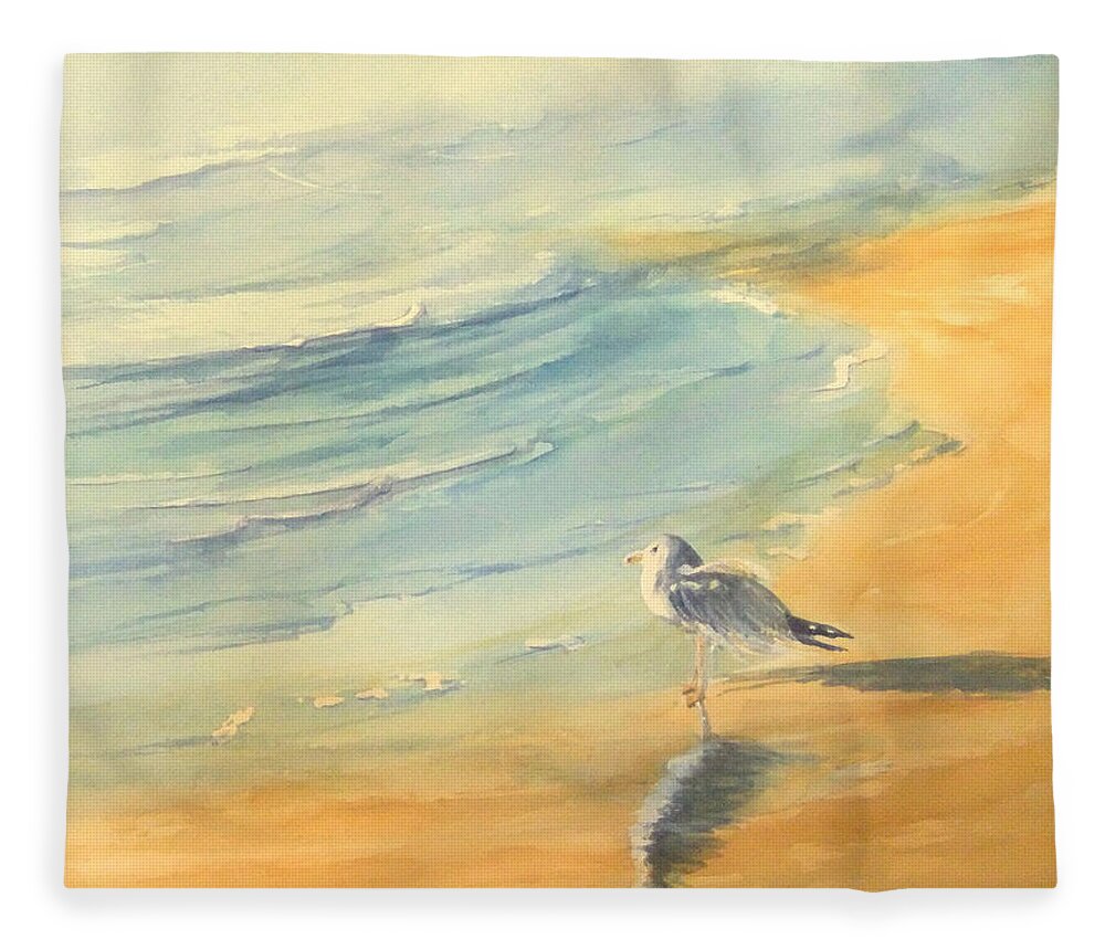 Watercolor Fleece Blanket featuring the painting Long Beach Bird by Debbie Lewis