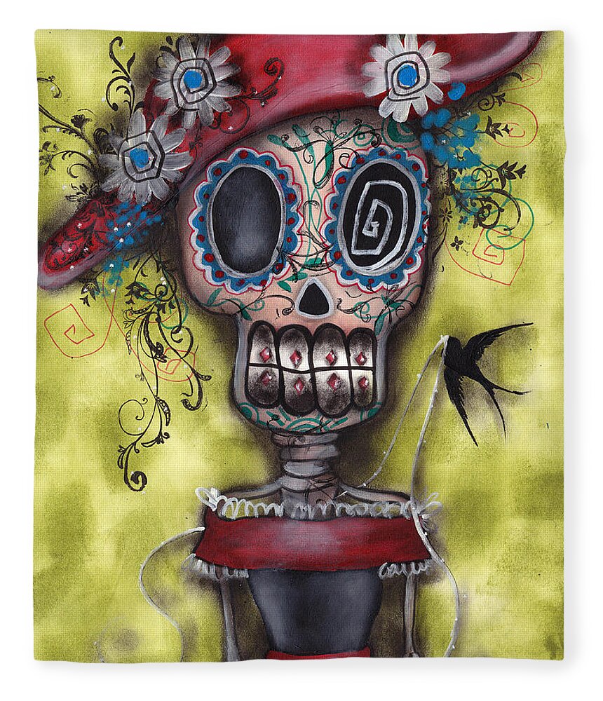 Day Of The Dead Paintings Fleece Blanket featuring the painting Looking for Love by Abril Andrade