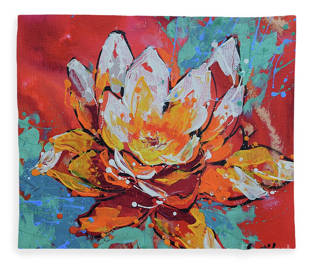  Fleece Blanket featuring the painting Lotus by Jyotika Shroff