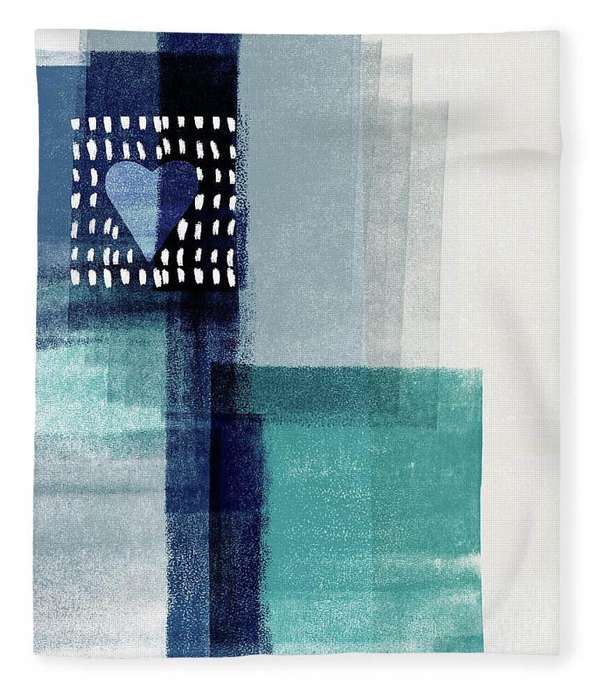 Minimal Fleece Blanket featuring the mixed media Love In Shades Of Blue- Abstract Art by Linda Woods by Linda Woods