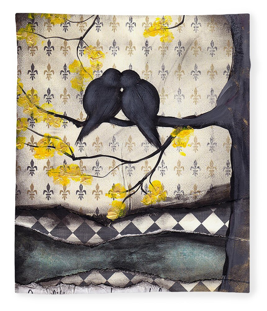 Birds Fleece Blanket featuring the painting Love lifts us up where we belong by Abril Andrade