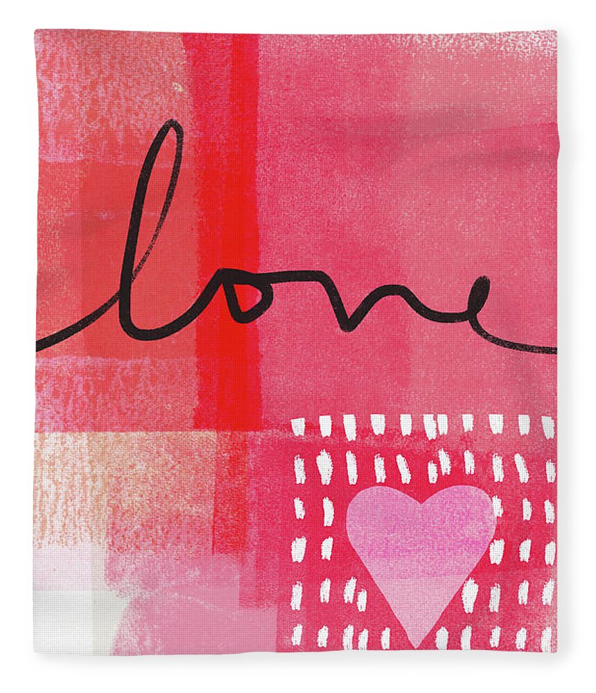 Love Heart Valentine Card Notebook Pink Red White Contemporary Abstract Family Friend I Love You Art Wedding Shower Anniversary Home Decorairbnb Decorliving Room Artbedroom Artcorporate Artset Designgallery Wallart By Linda Woodsart For Interior Designersgreeting Cardpillowtotehospitality Arthotel Artart Licensing Fleece Blanket featuring the mixed media Love Notes- Art by Linda Woods by Linda Woods