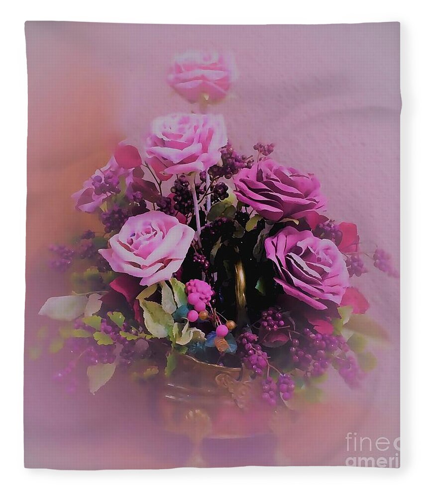 Digital Art Fleece Blanket featuring the digital art Lovely Pink Rose Card by Delynn Addams