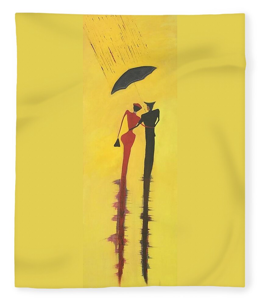 City Fleece Blanket featuring the painting Walking in the Rain is No2 Lovers Walk series by Richard Benson