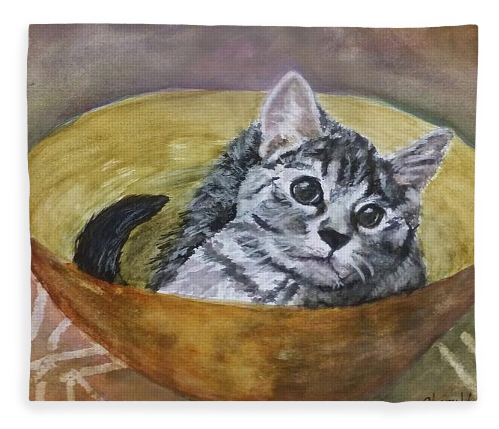 Kitten Fleece Blanket featuring the painting Loving Lorelai by Cheryl Wallace