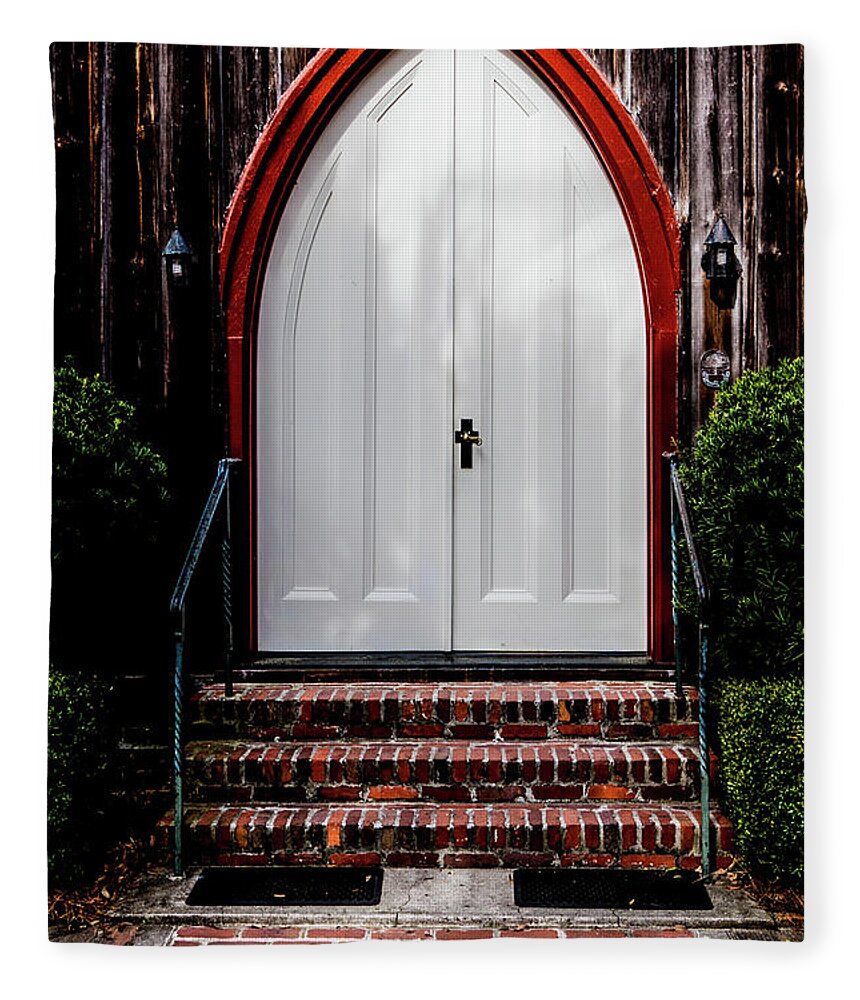 Americana Fleece Blanket featuring the photograph Low Country Wooden Church Door by Thomas Marchessault