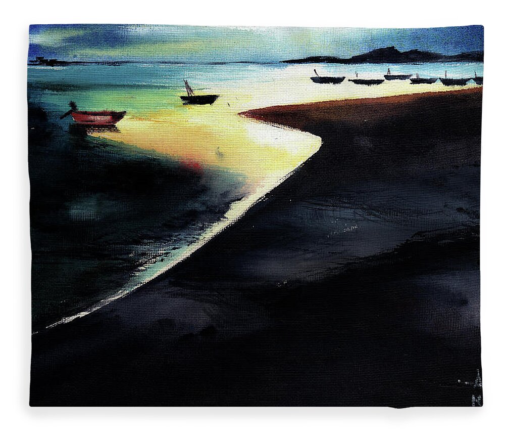 Nature Fleece Blanket featuring the painting Low Tide by Anil Nene