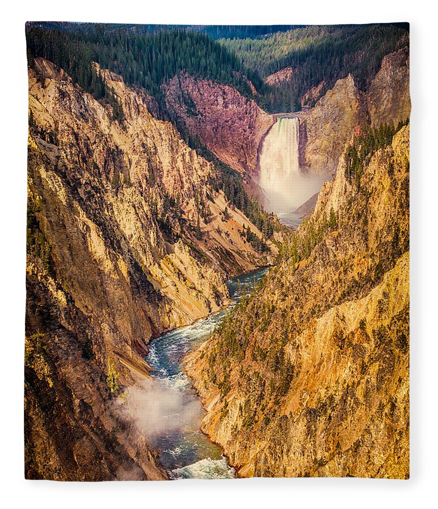 Flowing Fleece Blanket featuring the photograph Lower Falls - Yellowstone by Rikk Flohr