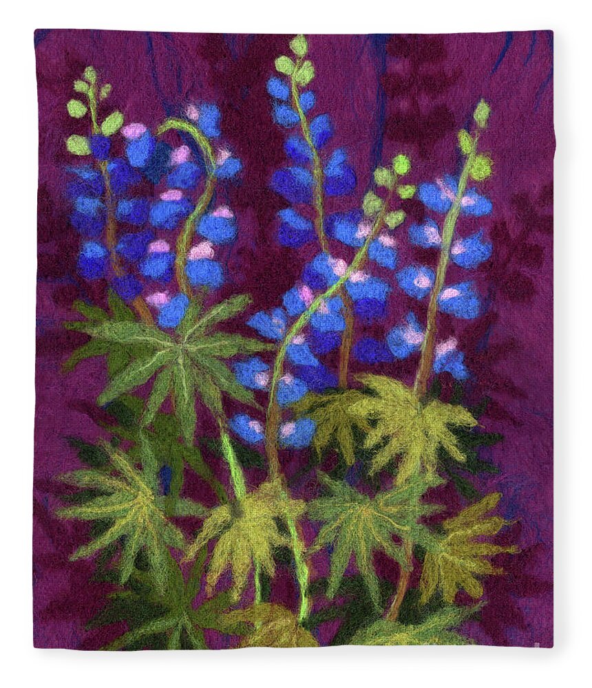 Lupine Fleece Blanket featuring the tapestry - textile Lupines by Julia Khoroshikh