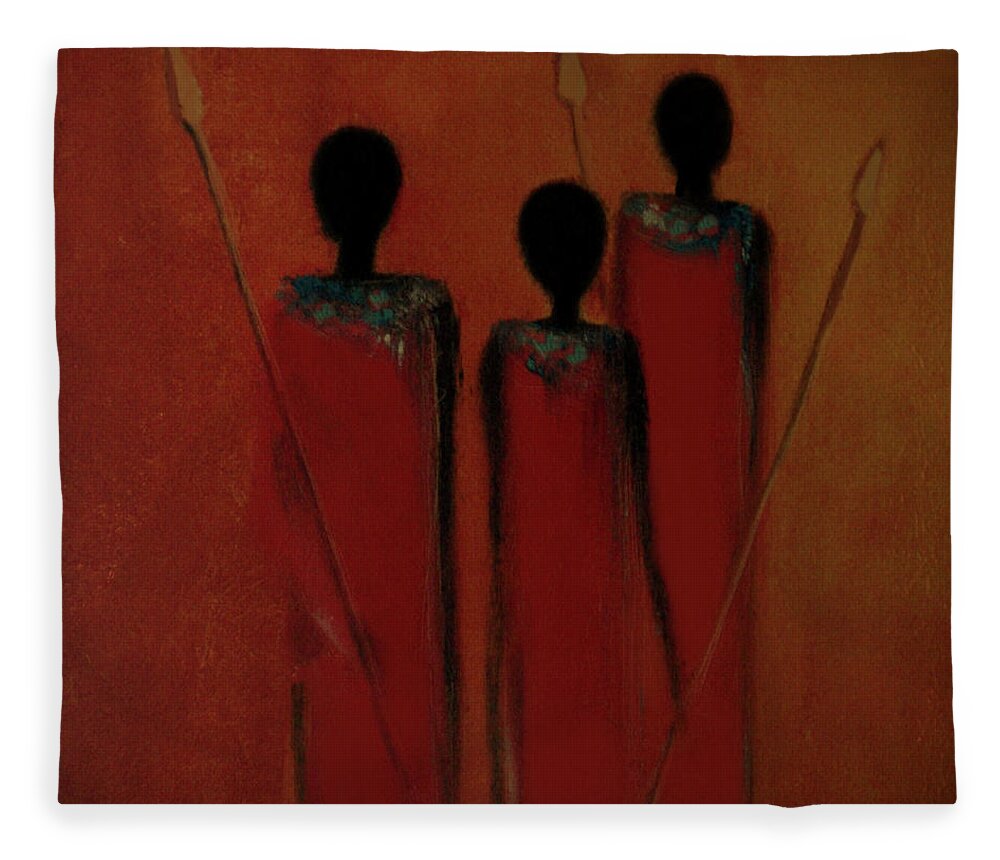 Maasai Fleece Blanket featuring the painting Maasai Trio by David Dehner