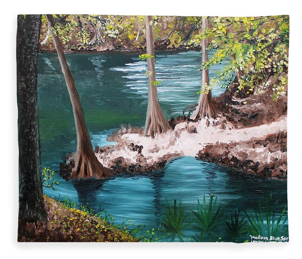 Florida Fleece Blanket featuring the painting Madison Blue Springs by Larry Whitler