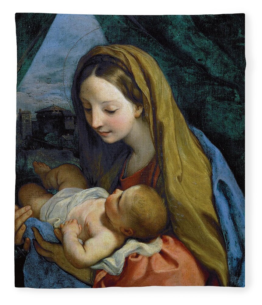 Carlo Maratta Fleece Blanket featuring the painting Madonna and Child by Carlo Maratta