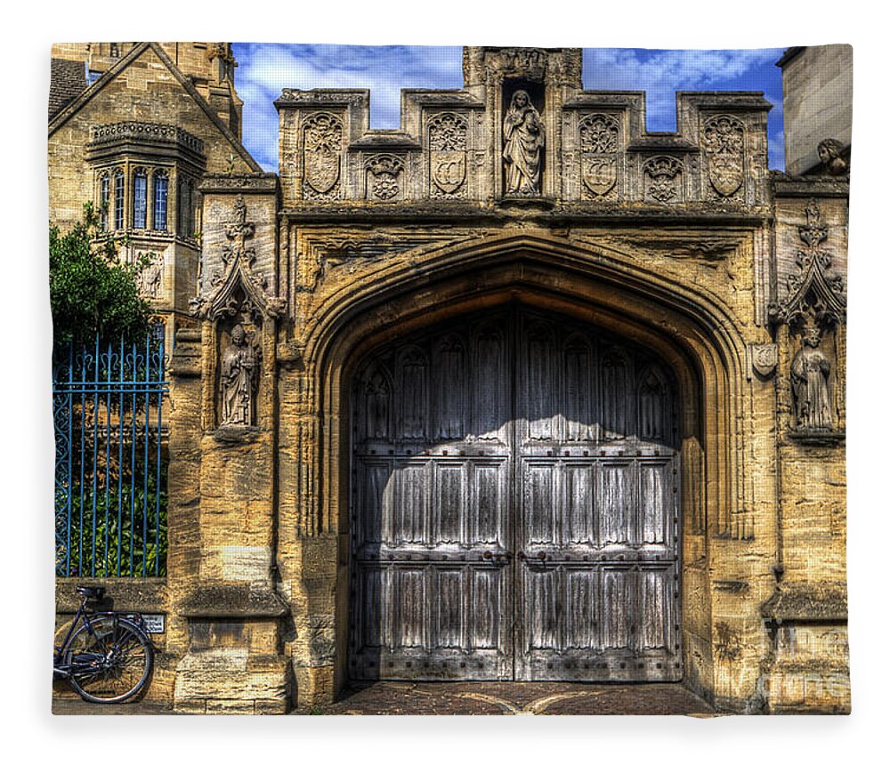 Yhun Suarez Fleece Blanket featuring the photograph Magdalen College Door - Oxford by Yhun Suarez