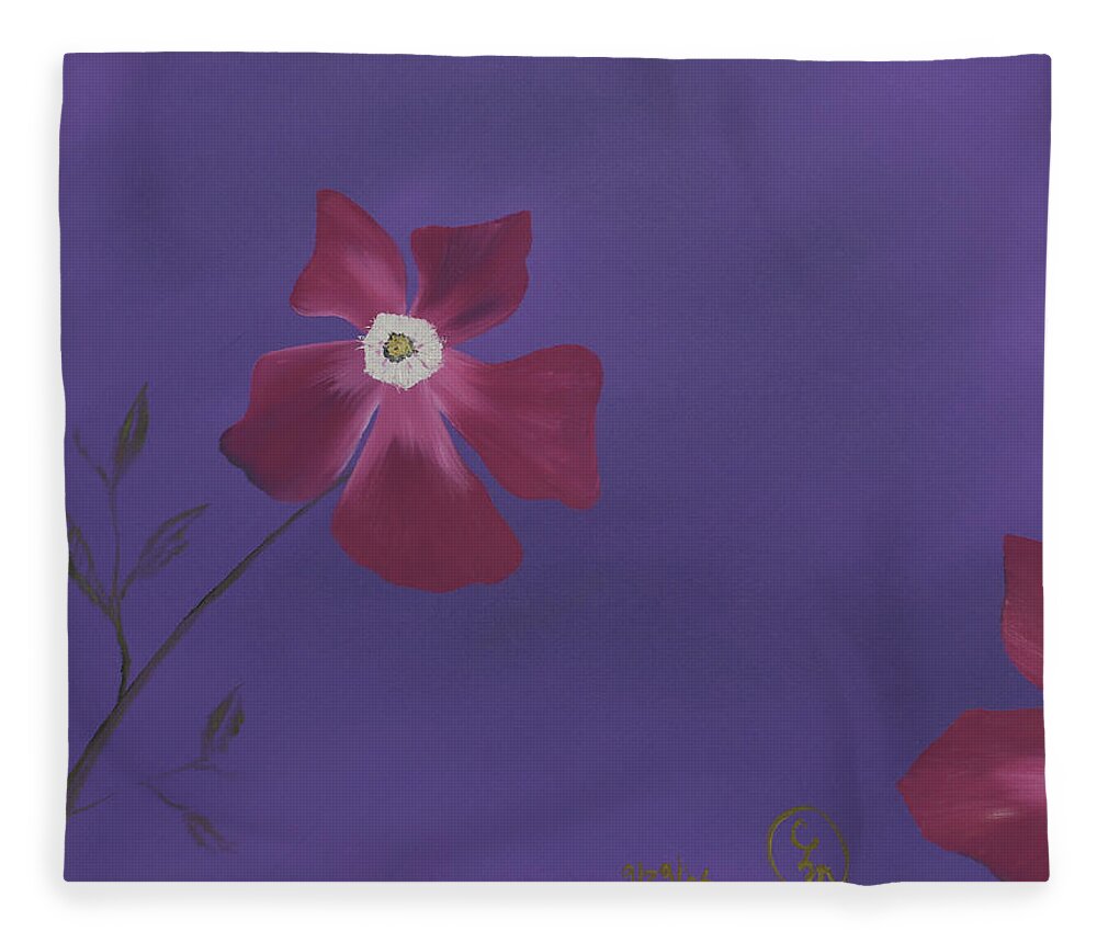 Fine Art Fleece Blanket featuring the painting Magenta Flower on Plum Background by Stephen Daddona