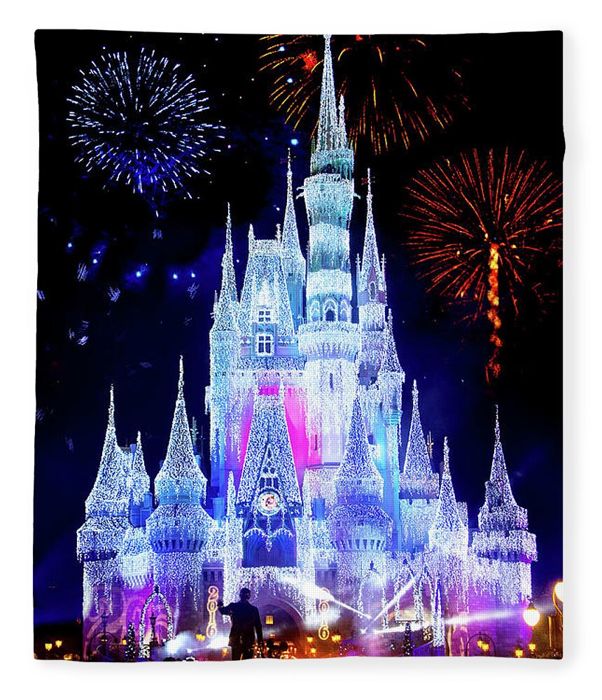 Magic Kingdom Fleece Blanket featuring the photograph Magic Kingdom Fireworks by Mark Andrew Thomas
