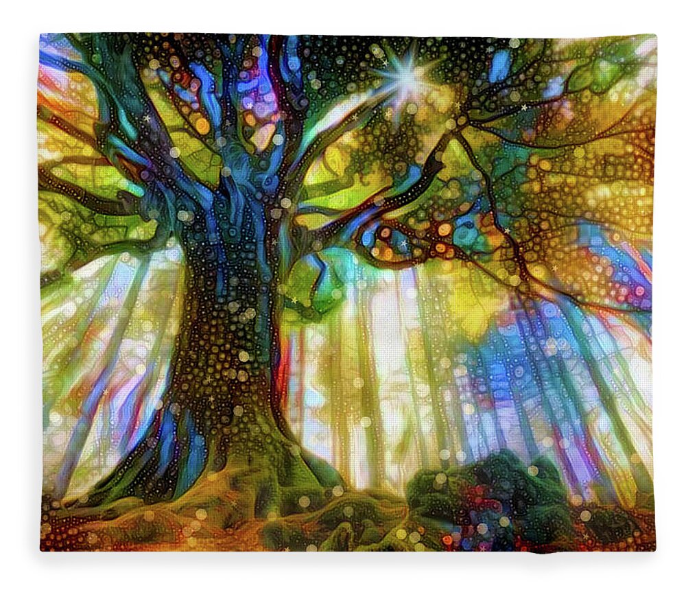 Magical Tree Fleece Blanket featuring the mixed media Magical tree by Lilia S