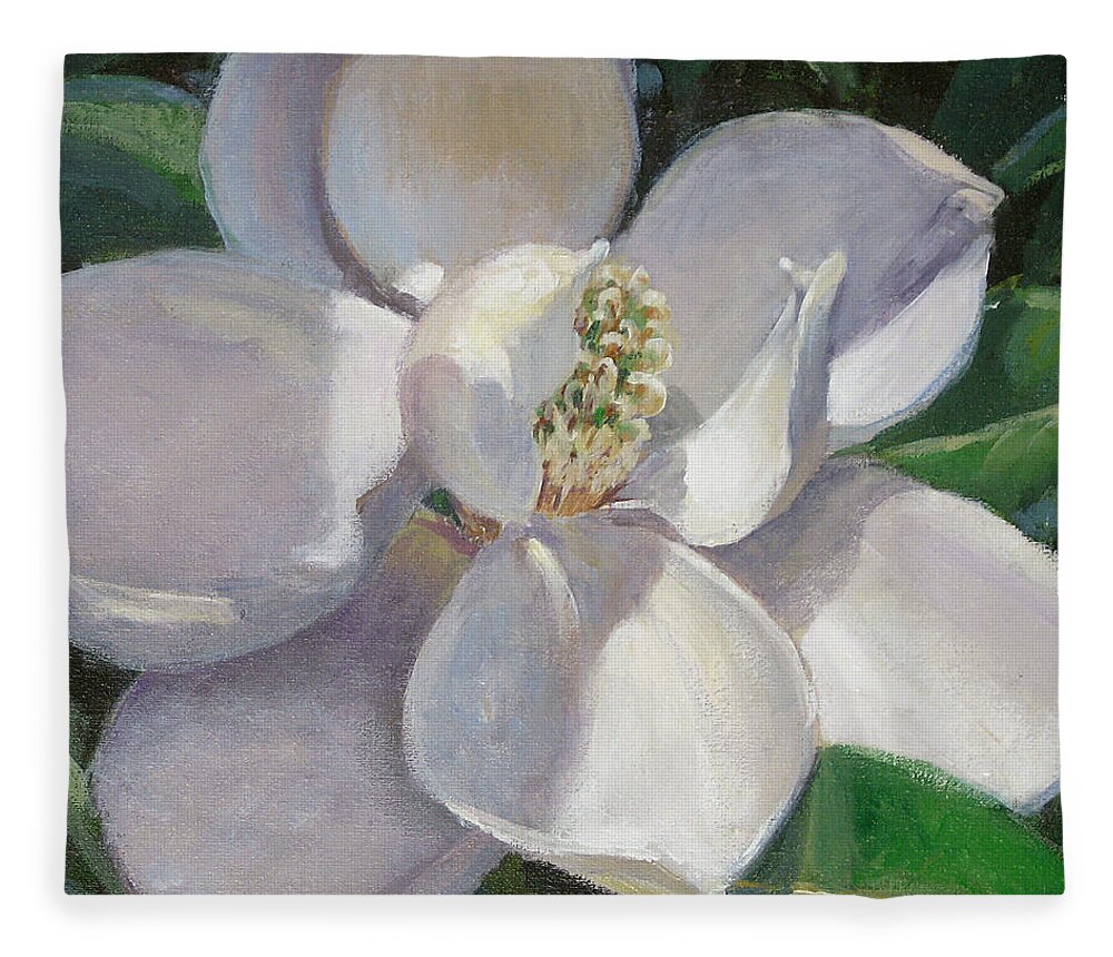 Magnolia Fleece Blanket featuring the painting Magnolia by L Diane Johnson