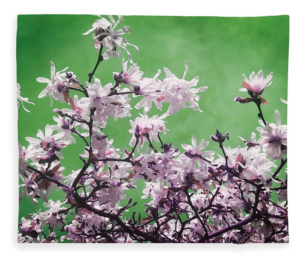 Magnolia Fleece Blanket featuring the photograph Magnolia Sky In Emerald Green by Rowena Tutty