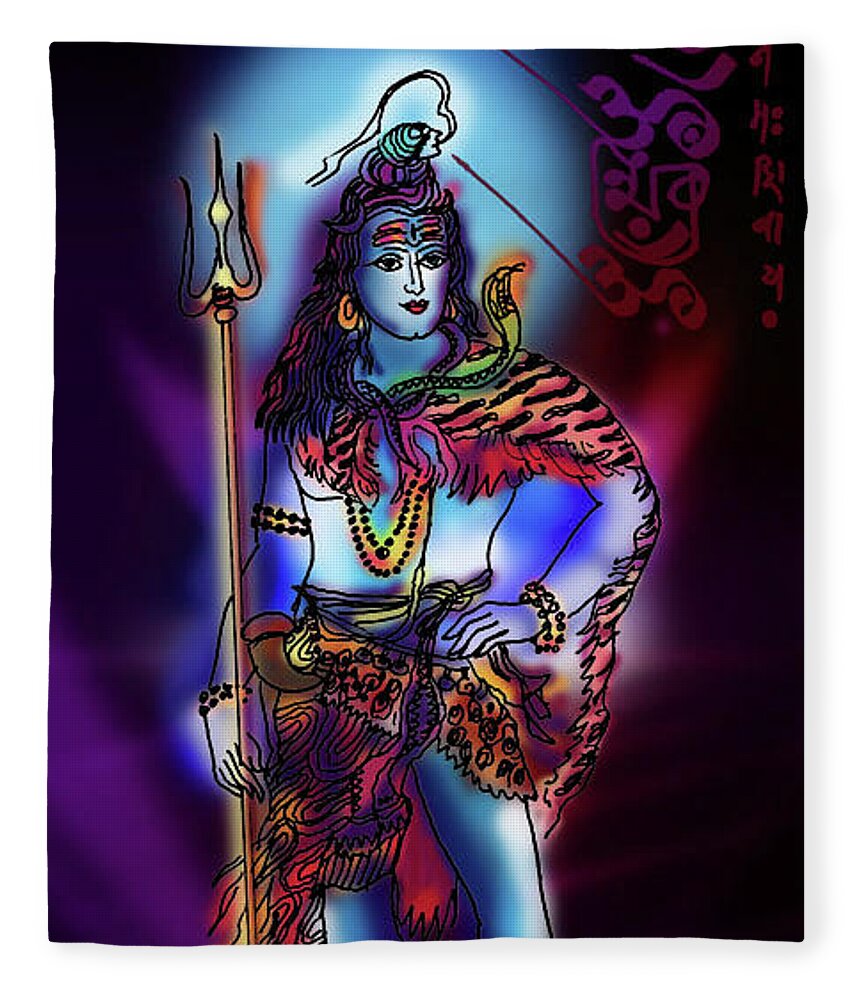 Yoga Fleece Blanket featuring the painting Maheshvara SadaShiva by Guruji Aruneshvar Paris Art Curator Katrin Suter