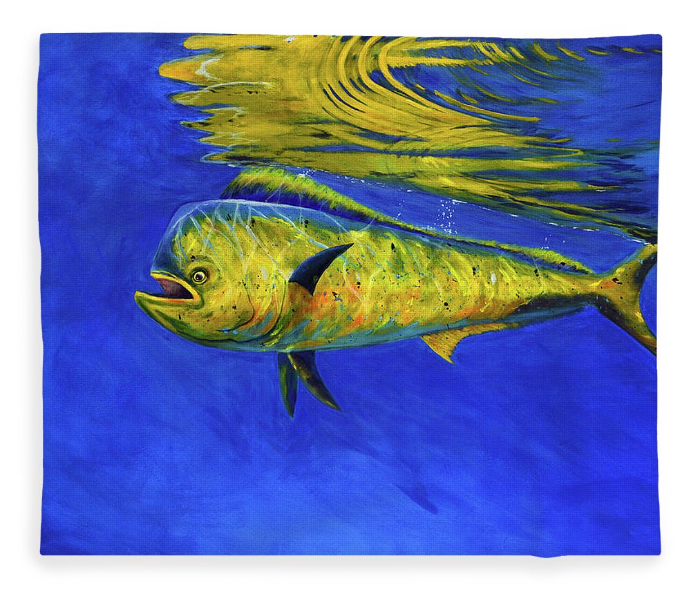 Mahi Mahi Fleece Blanket featuring the painting Mahi Mahi Fish by Donna Tucker